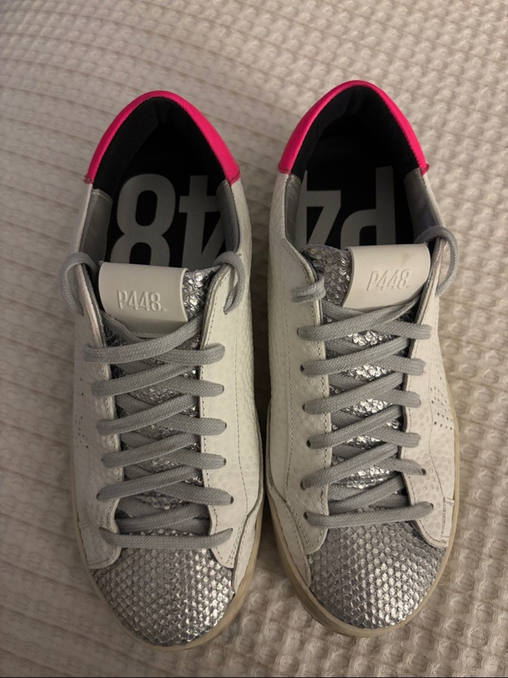 P448 Low-Top Sneakers in White, Silver & Pink